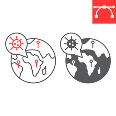 Coronavirus pandemic line and glyph icon, quarantine and earth, global pandemic vector icon, vector graphics, editable stroke outline sign, eps 10.