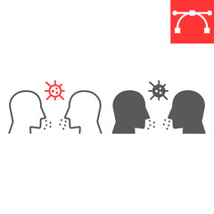 Airborne infection line and glyph icon, respiratory and coronavirus, airborne infection vector icon, vector graphics, editable stroke outline sign, eps 10.