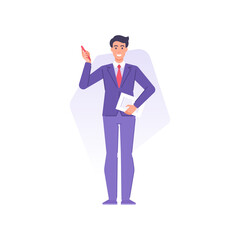 Smiling business man holding paper document and pen for making notes, contract signature, agreement