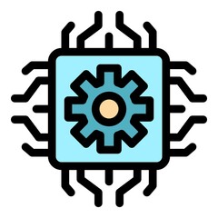 Laptop processor icon. Outline laptop processor vector icon color flat isolated