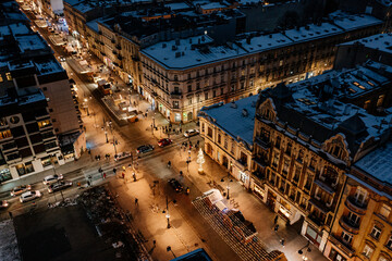 Świąteczna Nocna Piotrkowska z lotu ptaka © rozentuzjazmowany