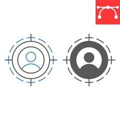 Target audience line and glyph icon, marketing and aim, targeting vector icon, vector graphics, editable stroke outline sign, eps 10.