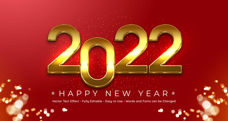 2022 happy new year editable gold number 3d style on red background
