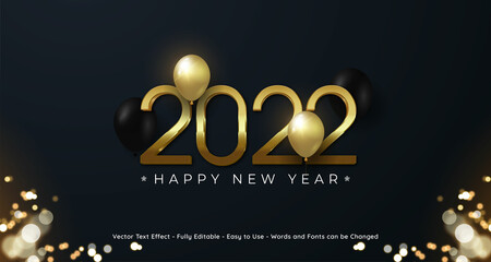 2022 happy new year editable gold number 3d style with balloons around the number