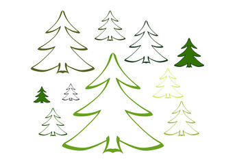Fir trees. Christmas tree set. Vector illustration.