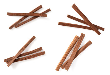 Sandalwood sticks isolated on white background, top view