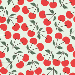 Seamless cartoon colorful hand drawn pattern for fabric textile or wrapping paper. Cherry vector illustration 