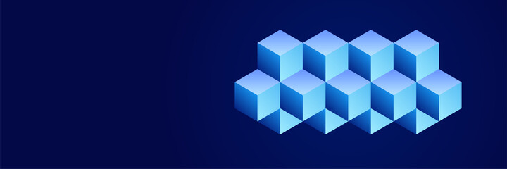 Modern dark blue banner background with 3d cubic abstract shapes