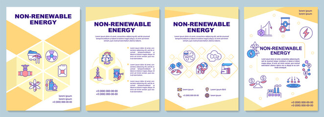 Fototapeta na wymiar Nonrenewable energy brochure template. Booklet print design with linear icons. Vector layouts for presentation, annual reports, advertisement. Arial-Black, Myriad Pro-Regular fonts used