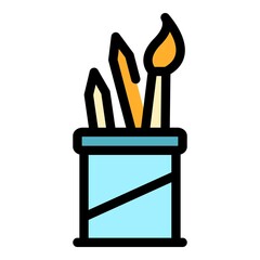 Pen holder icon. Outline pen holder vector icon color flat isolated