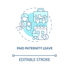 Compensated paternity leave concept icon. Fathers vacation for family reasons abstract idea thin line illustration. Isolated outline drawing. Editable stroke. Roboto-Medium, Myriad Pro-Bold fonts used