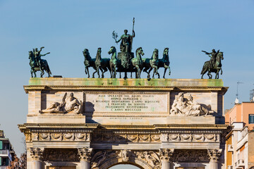 Bronze sculptures of the Arch of Peace,Milan,Italy