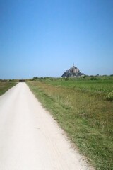 Mont saint michel architecture panoramic beautiful postcard view at Dusk in Summer Low Tide, France