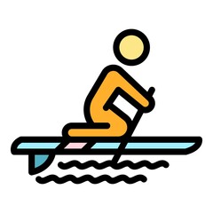 Ocean sup surfing icon. Outline ocean sup surfing vector icon color flat isolated