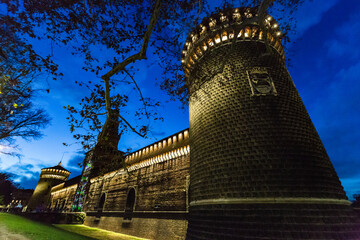 Sforza Castle by night, Milan, Italy