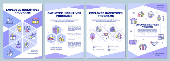 Employee incentives programs brochure template. Booklet print design with linear icons. Vector layouts for presentation, annual reports, advertisement. Arial-Black, Myriad Pro-Regular fonts used