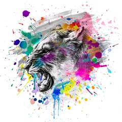 Poster Tiger with creative abstract elements on colorful background © reznik_val