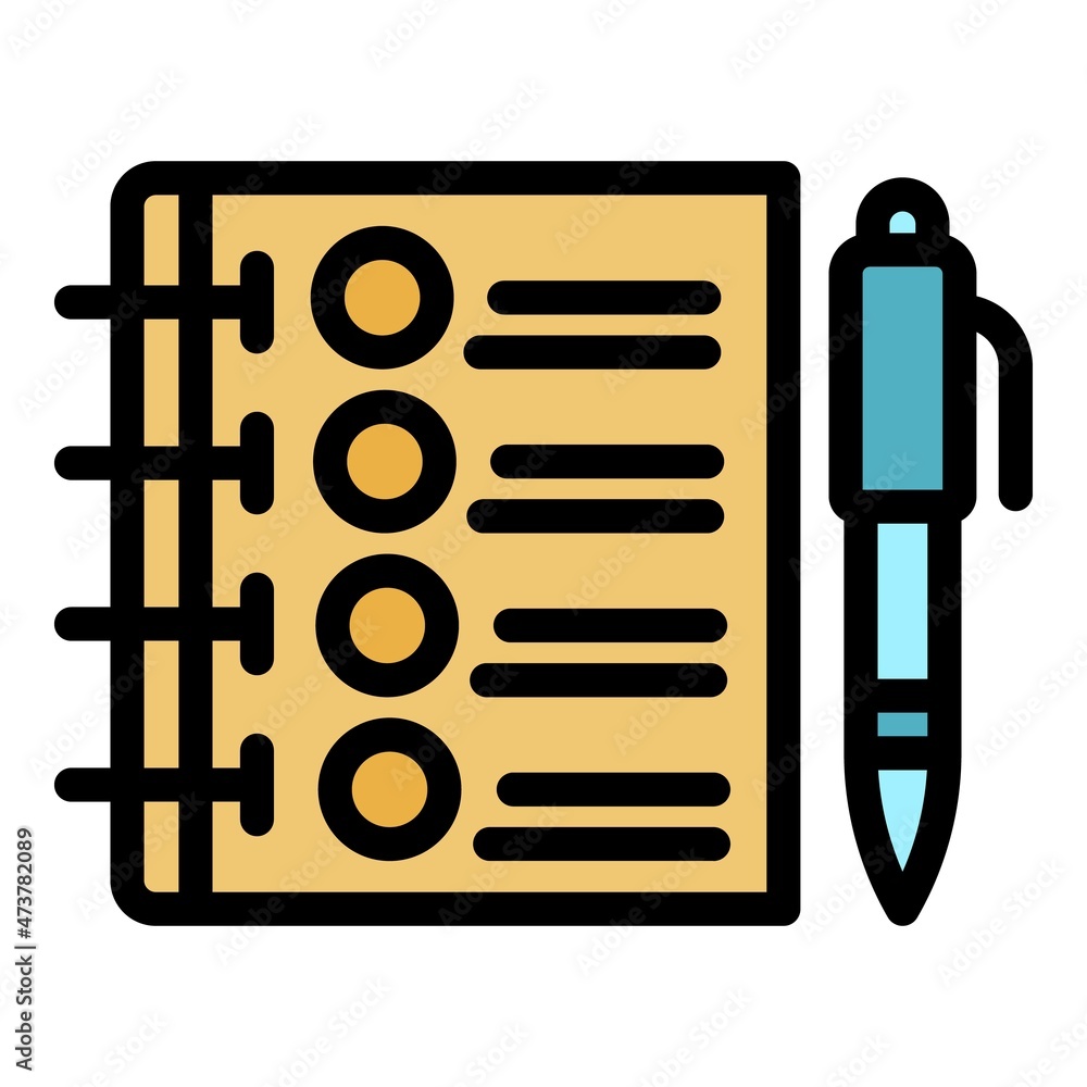 Poster notebook exam test icon. outline notebook exam test vector icon color flat isolated