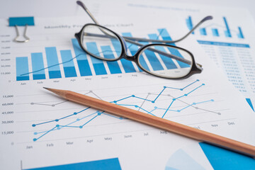 Pencil on charts graphs paper. Financial development, Banking Account, Statistics, Investment Analytic research data economy, Stock exchange trading, Business office company meeting concept.