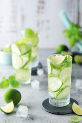 Mineral water with lime and cucumber	