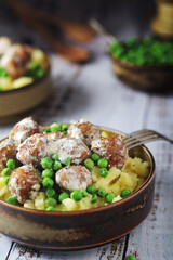 Swedish meatballs with mashed potato side dish - typical dish of Swedish cuisine
