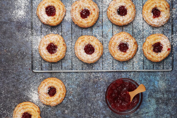 Freshly baked cookies with jam	