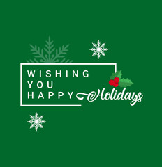Decorated Christmas tree isolated on a green background. Season's greetings and happy new year..