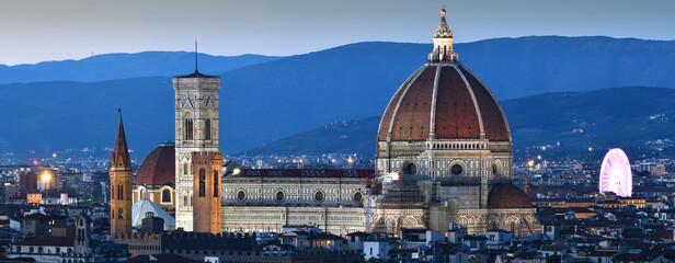 Florence, December 2021: The Cathedral of Santa Maria del Fiore in Florence seen from Piazzale...