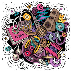 Obraz premium Audio content cartoon doodles illustration. Funny design.