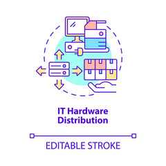 IT hardware distribution concept icon. Computer devices wholesale. Distribution business company abstract idea thin line illustration. Vector isolated outline color drawing. Editable stroke