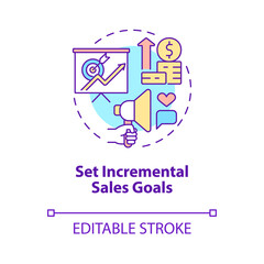 Set incremental sales goals concept icon. Retail company. Distribution business development abstract idea thin line illustration. Vector isolated outline color drawing. Editable stroke