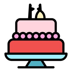 Wedding cake icon. Outline wedding cake vector icon color flat isolated