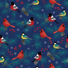 Obraz premium Vector winter forest seamless pattern print background. Perfect for textile, book covers, wallpapers, design, graphic art, printing, hobby, invitation, scrapbooking. Hand drawn.