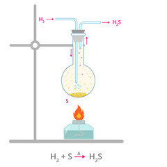 Vector illustration of hydrogen sulfide release.  Hydrogen sulfide production diagram. Chemistry reaction infographic of hydrogen sulfide.