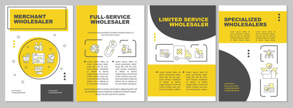 Types of wholesalers brochure template. Distribution business. Flyer, booklet, leaflet print, cover design with linear icons. Vector layouts for presentation, annual reports, advertisement pages
