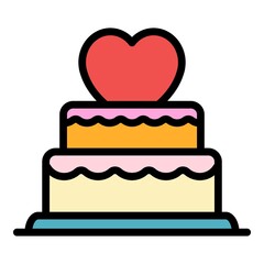 Valentines day cake icon. Outline valentines day cake vector icon color flat isolated