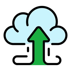 Upload data cloud icon. Outline upload data cloud vector icon color flat isolated