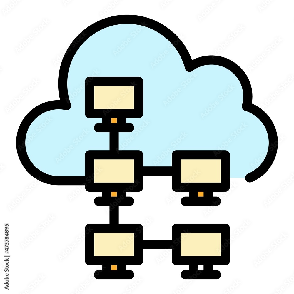 Poster computer network data cloud icon. outline computer network data cloud vector icon color flat isolate