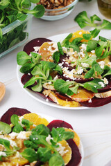 Beetroot and oranges fresh vegetarian salad