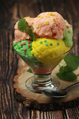 Ice cream scoops in an ice cream bowl