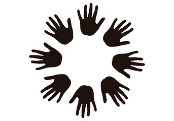 Manos en círculo apoyándose y ayudándose. 