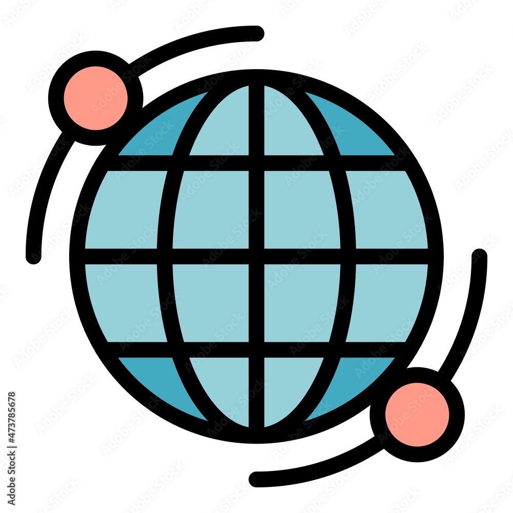 Poster planet network icon. outline planet network vector icon color flat isolated