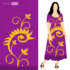 Hand drawn painted batik Textile pattern, Vector illustration design in sri lankan batik