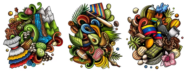 Foto op Canvas Venezuela cartoon vector doodle designs set. © balabolka