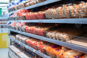 fresh bread on the shelf in the food and grocery store