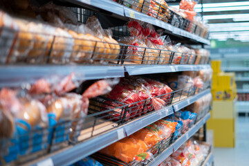 fresh bread on the shelf in the food and grocery store
