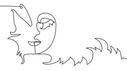 abstract face with butterfly one line drawing. Portret minimalistic style