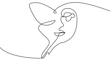 abstract face with butterfly one line drawing. Portret minimalistic style