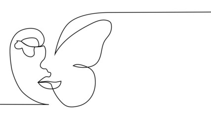 abstract face with butterfly one line drawing. Portret minimalistic style