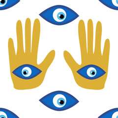 Evil eye seamless pattern. Magic, witchcraft, occult symbol, line art collection. Hamsa eye, magical eye, decor element